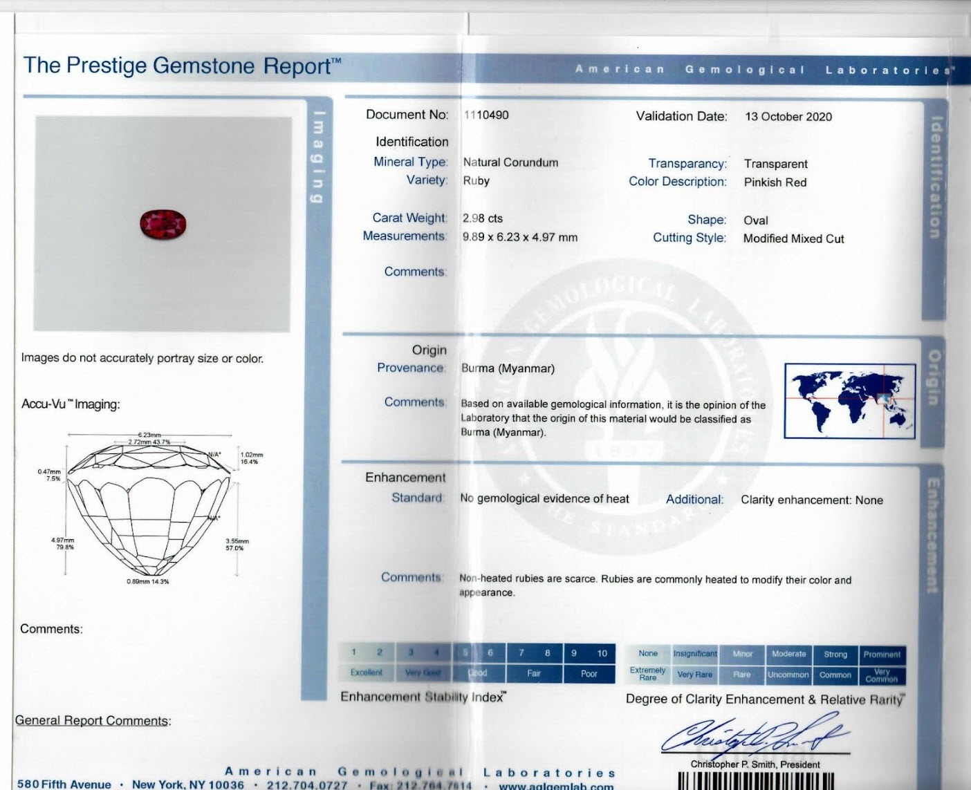 2.98 Ct. Pinkish Red Ruby and Natural Diamond Three Stone Ring, 18K Yellow Gold