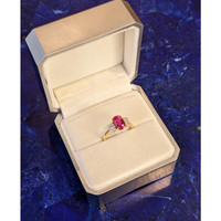 2.98 Ct. Ruby Natural Diamond Three Stone Ring, 18K Yellow Gold Life Style