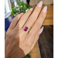 2.98 Ct. Ruby Natural Diamond Three Stone Ring, 18K Yellow Gold Life Style