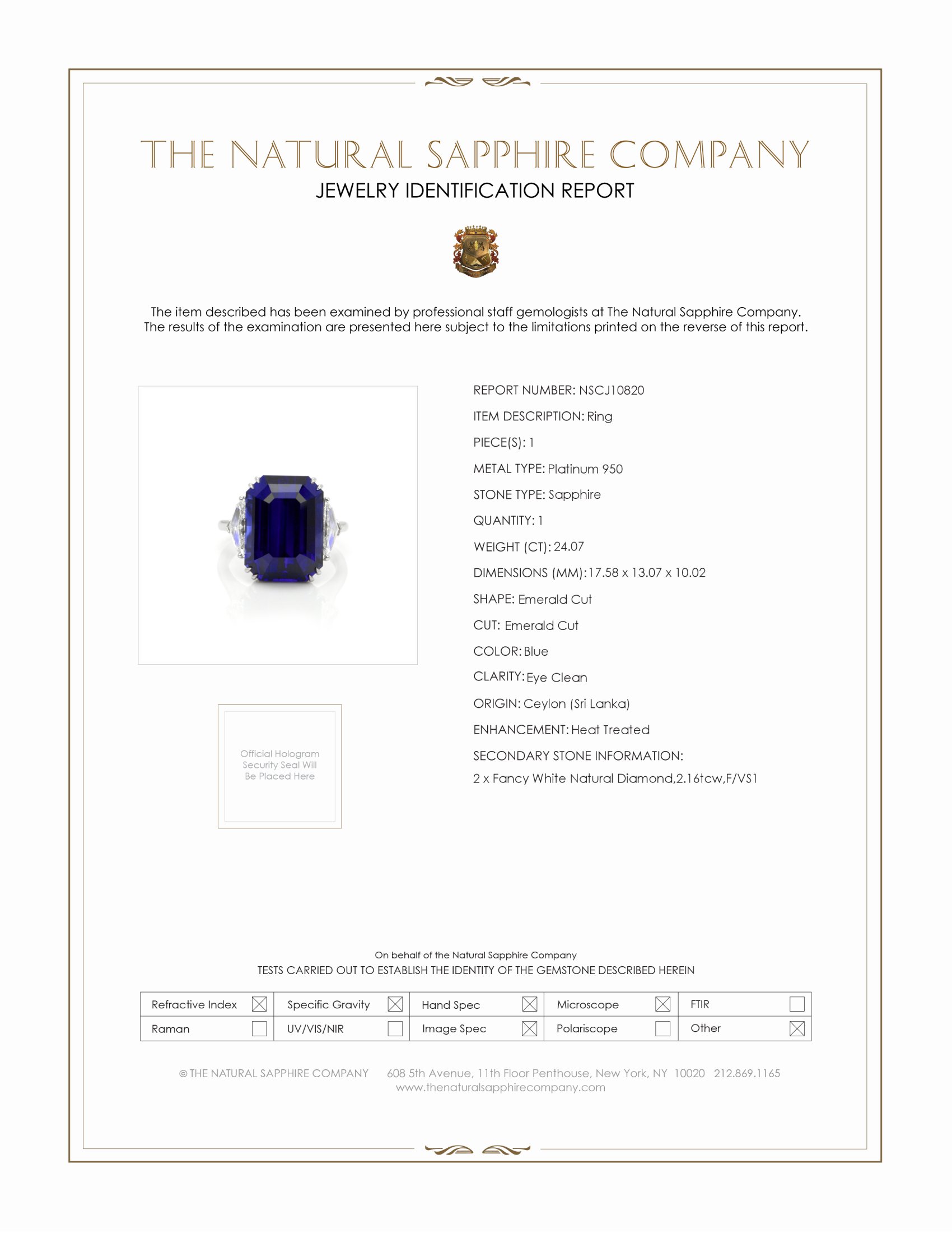 24.07 Ct. Blue Sapphire and Natural Diamond Three Stone Ring, Platinum 950