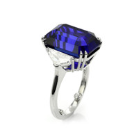 24.07 Ct. Blue Sapphire and Natural Diamond Three Stone Ring, Platinum 950 Image