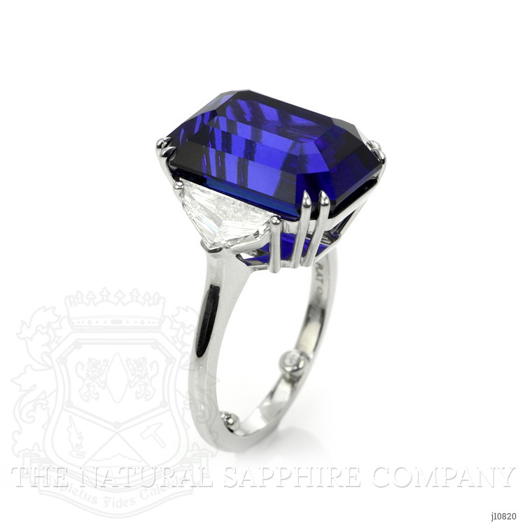 24.07 Ct. Blue Sapphire and Natural Diamond Three Stone Ring, Platinum 950
