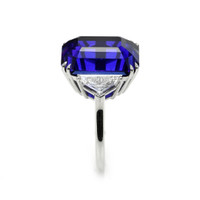 24.07 Ct. Blue Sapphire and Natural Diamond Three Stone Ring, Platinum 950 Image