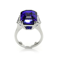 24.07 Ct. Blue Sapphire and Natural Diamond Three Stone Ring, Platinum 950 Image