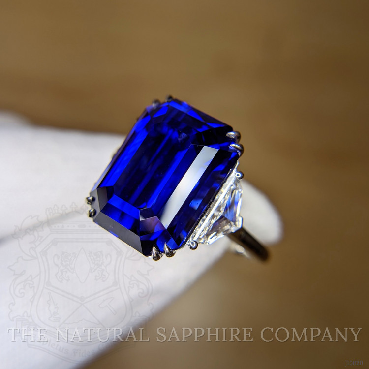 24.07 Ct. Blue Sapphire and Natural Diamond Three Stone Ring, Platinum 950