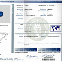 20.52 Ct. Blue Sapphire and Natural Diamond Three Stone Ring, Platinum 950 Scan Report