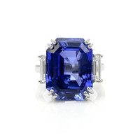 20.52 Ct. Blue Sapphire and Natural Diamond Three Stone Ring, Platinum 950 Video