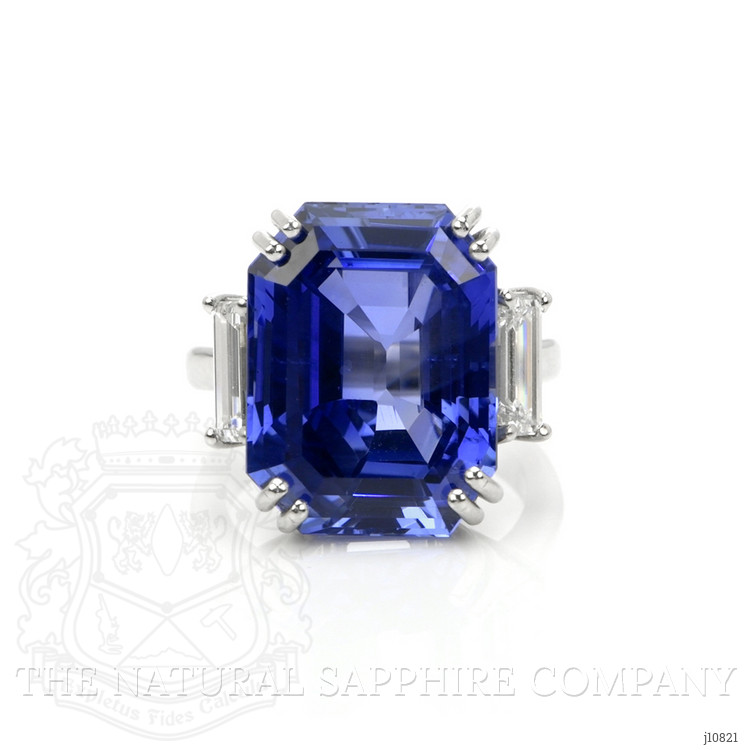 20.52 Ct. Blue Sapphire and Natural Diamond Three Stone Ring, Platinum 950