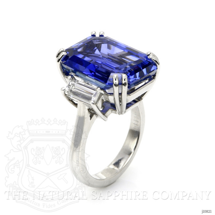 20.52 Ct. Blue Sapphire and Natural Diamond Three Stone Ring, Platinum 950