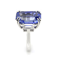 20.52 Ct. Blue Sapphire and Natural Diamond Three Stone Ring, Platinum 950 Image