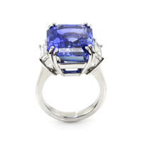 20.52 Ct. Blue Sapphire and Natural Diamond Three Stone Ring, Platinum 950 Image