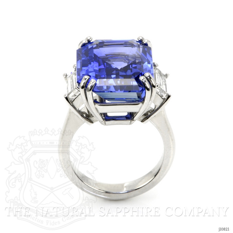 20.52 Ct. Blue Sapphire and Natural Diamond Three Stone Ring, Platinum 950