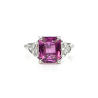 4.02 Ct. Pink Sapphire and Natural Diamond Three Stone Ring, Platinum 950 Video