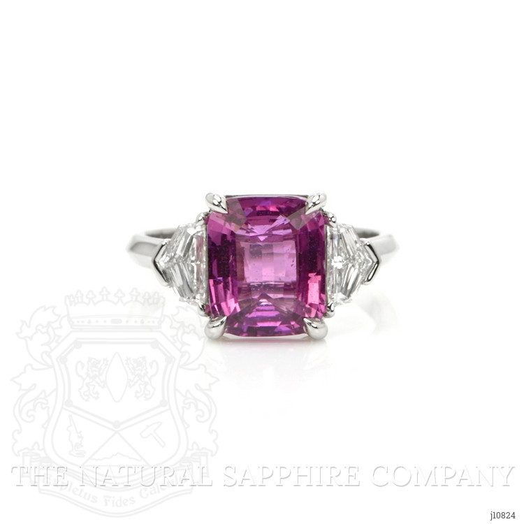 4.02 Ct. Pink Sapphire and Natural Diamond Three Stone Ring, Platinum 950