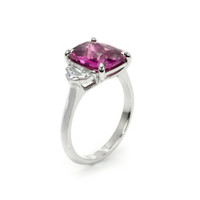 4.02 Ct. Pink Sapphire and Natural Diamond Three Stone Ring, Platinum 950 Image