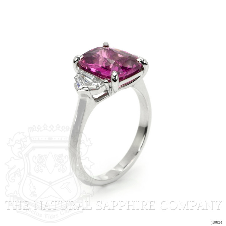 4.02 Ct. Pink Sapphire and Natural Diamond Three Stone Ring, Platinum 950