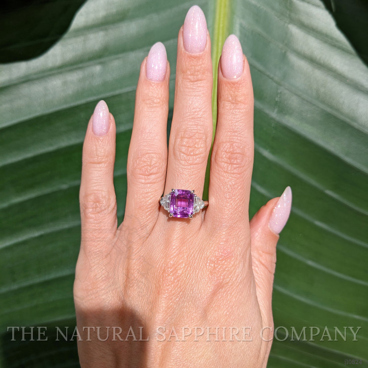 4.02 Ct. Pink Sapphire and Natural Diamond Three Stone Ring, Platinum 950