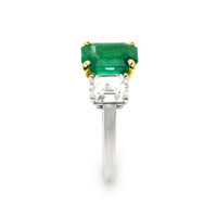 2.63 Ct. Emerald and Natural Diamond Three Stone Ring, Platinum & 14K Yellow Image