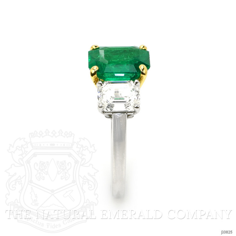 2.63 Ct. Emerald and Natural Diamond Three Stone Ring, Platinum & 14K Yellow