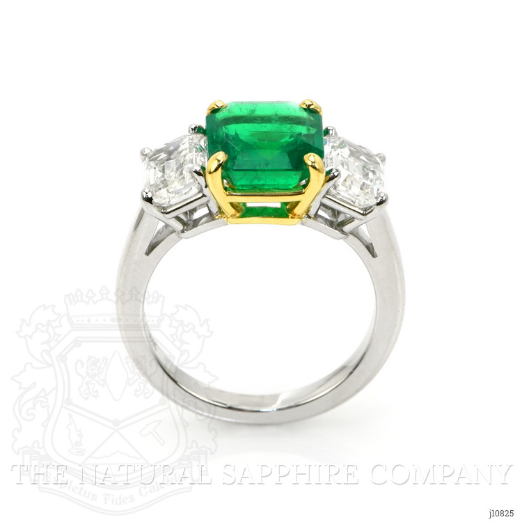 2.63 Ct. Emerald and Natural Diamond Three Stone Ring, Platinum & 14K Yellow