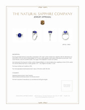 4.09 Ct. Blue Sapphire and Natural Diamond Three Stone Ring, Platinum 950 Appraisal