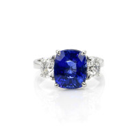 4.09 Ct. Blue Sapphire and Natural Diamond Three Stone Ring, Platinum 950 Video