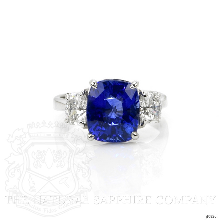 4.09 Ct. Blue Sapphire and Natural Diamond Three Stone Ring, Platinum 950