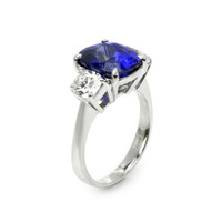 4.09 Ct. Blue Sapphire and Natural Diamond Three Stone Ring, Platinum 950 Image