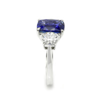 4.09 Ct. Blue Sapphire and Natural Diamond Three Stone Ring, Platinum 950 Image