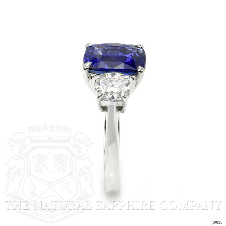 4.09 Ct. Blue Sapphire and Natural Diamond Three Stone Ring, Platinum 950