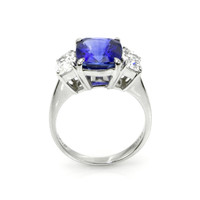 4.09 Ct. Blue Sapphire and Natural Diamond Three Stone Ring, Platinum 950 Image