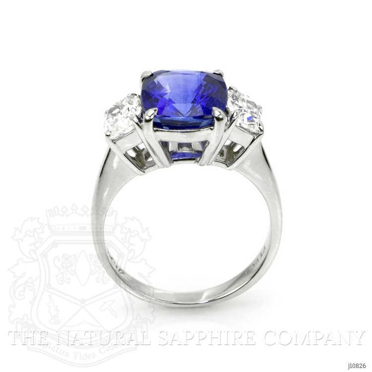 4.09 Ct. Blue Sapphire and Natural Diamond Three Stone Ring, Platinum 950