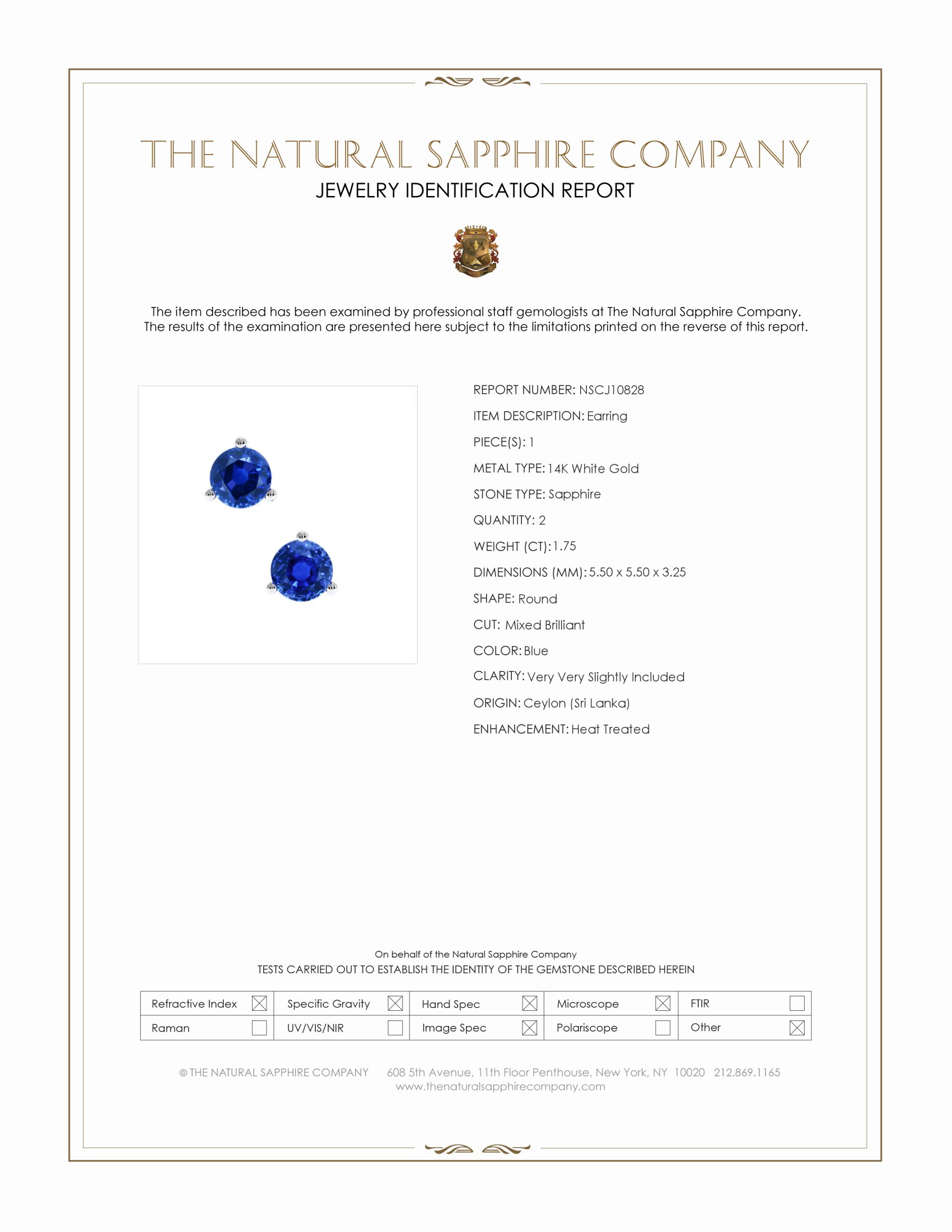 1.75 Ct.Tw. Blue Sapphire Studs Earrings, 14K White Gold