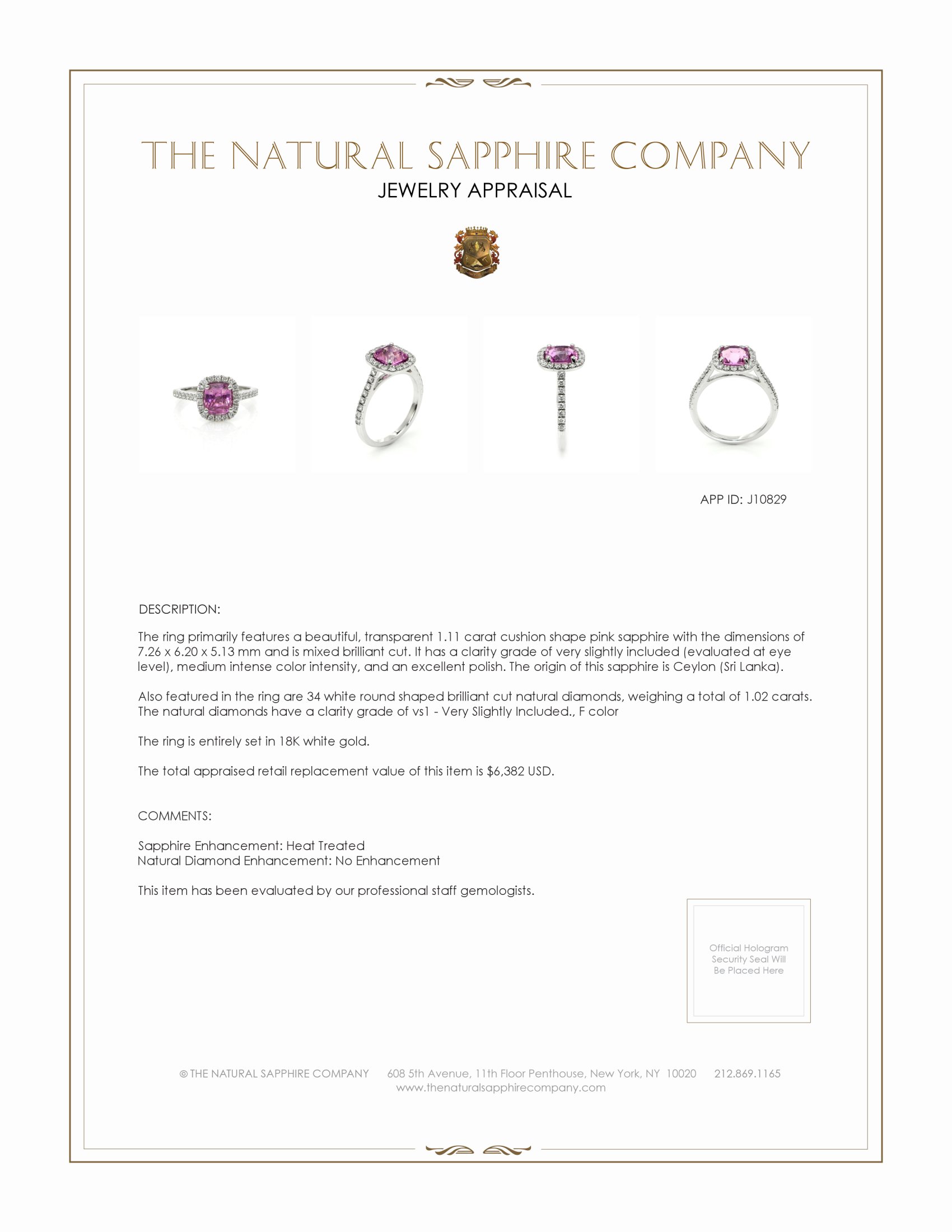 1.11 Ct. Pink Sapphire and Natural Diamond Pave Ring, 18K White Gold