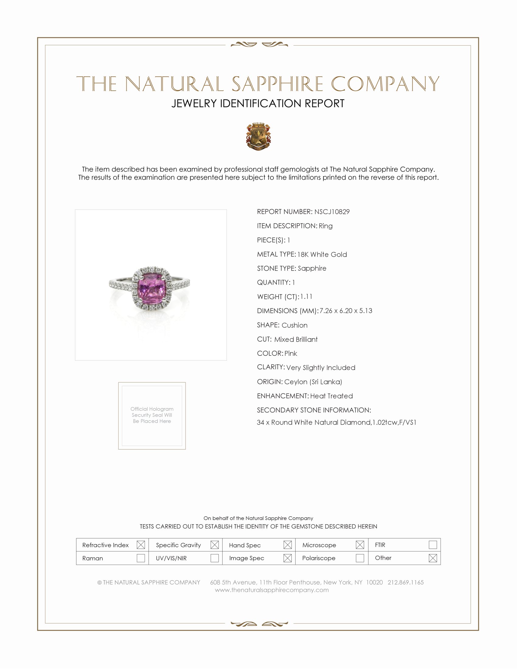 1.11 Ct. Pink Sapphire and Natural Diamond Pave Ring, 18K White Gold