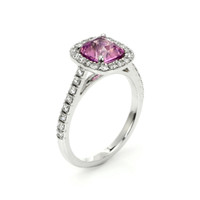 1.11 Ct. Pink Sapphire and Natural Diamond Pave Ring, 18K White Gold Image