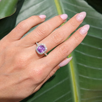 1.11 Ct. Pink Sapphire and Natural Diamond Pave Ring, 18K White Gold Life Style