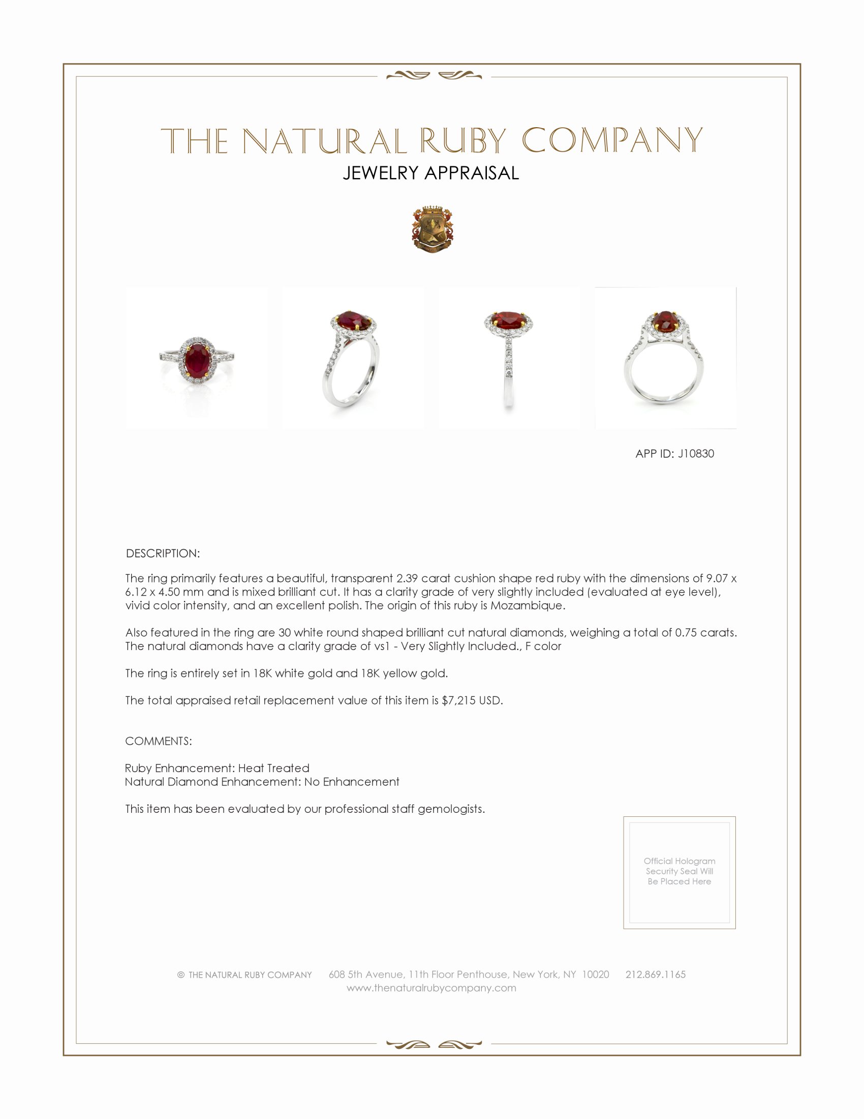 2.39 Ct. Ruby and Natural Diamond Pave Ring, 18K White & Yellow