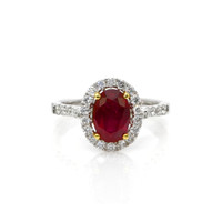 2.39 Ct. Ruby Natural Diamond Pave Ring, 18K White & Yellow Video