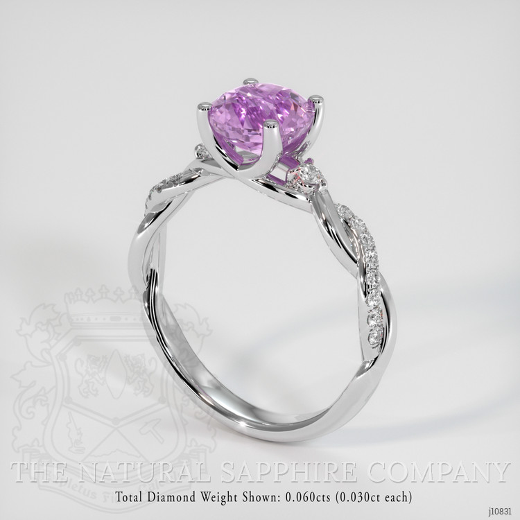 2.07 Ct. Pinkish Purple Sapphire and Natural Diamond Pave Ring, 14K White Gold