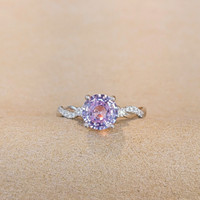 2.07 Ct. Pinkish Purple Sapphire and Natural Diamond Pave Ring, 14K White Gold Life Style