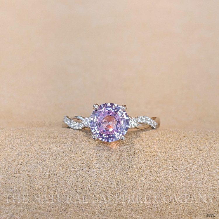 2.07 Ct. Pinkish Purple Sapphire and Natural Diamond Pave Ring, 14K White Gold