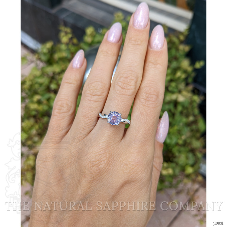 2.07 Ct. Pinkish Purple Sapphire and Natural Diamond Pave Ring, 14K White Gold