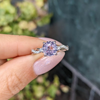2.07 Ct. Pinkish Purple Sapphire and Natural Diamond Pave Ring, 14K White Gold Life Style
