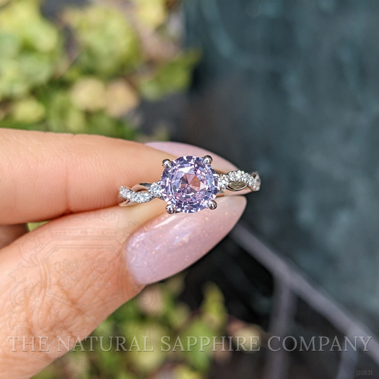 2.07 Ct. Pinkish Purple Sapphire and Natural Diamond Pave Ring, 14K White Gold
