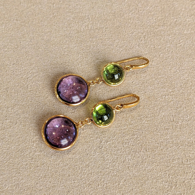 6.34 Ct.Tw. Amethyst Bezel Earrings, 18K Yellow Gold