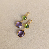 6.34 Ct.Tw. Amethyst Bezel Earrings, 18K Yellow Gold Life Style