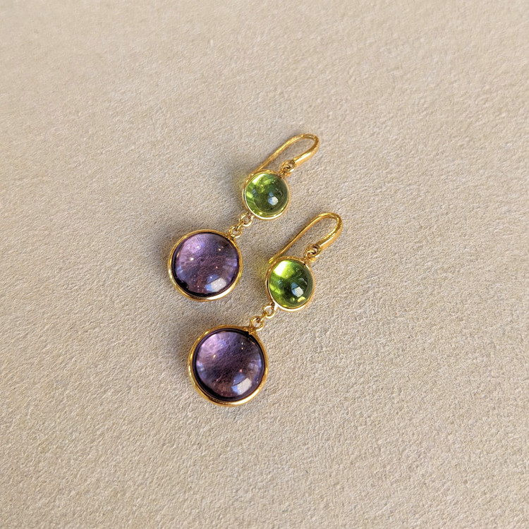 6.34 Ct.Tw. Amethyst Bezel Earrings, 18K Yellow Gold