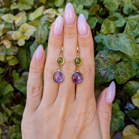 6.34 Ct.Tw. Amethyst Bezel Earrings, 18K Yellow Gold Life Style