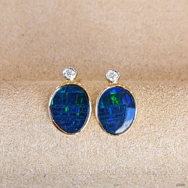 1.34 Ct.Tw. Opal Natural Diamond Studs Earrings, 14K Yellow Gold